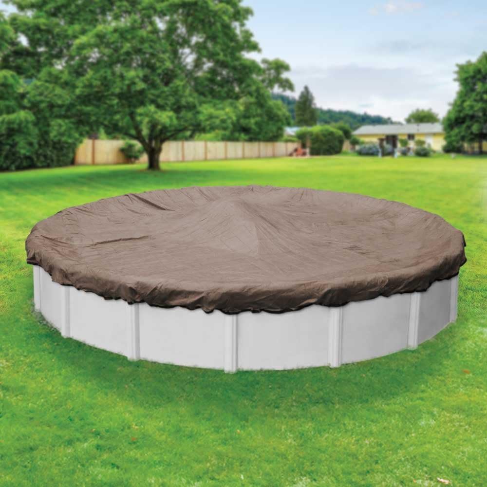 Pool Mate 28 ft Deluxe XL Mesh Taupe/Black Winter Pool Cover for Above Ground Pools, 4 ft Overlap (32 ft Cover Size), 12 x 12 Scrim, 3.7 oz/yd2, 15-Year Warranty, Style: 4328-4-PM