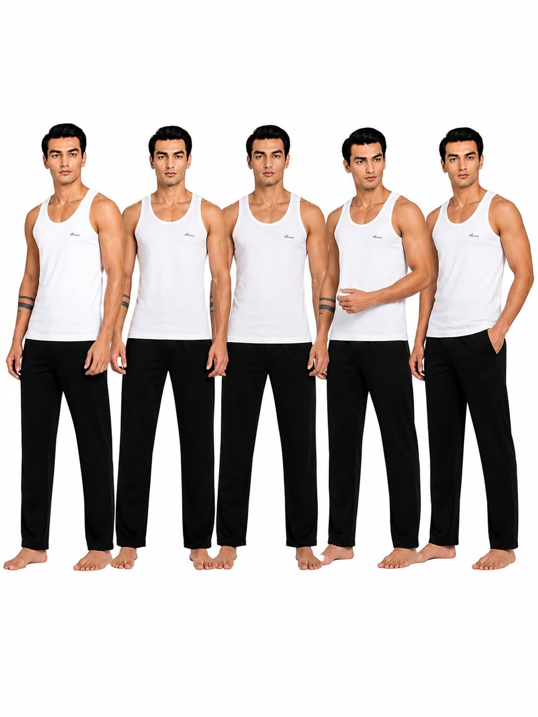 Men's Cotton Vest Pack of 5 | Round Neck Sleeveless Innerwear for Men | Soft Breathable Cotton Gym Vest | Regular Fit White Tank Top | Daily Wear Undershirt-image-17