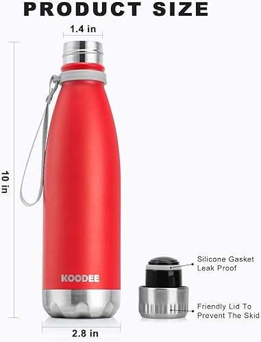 Miniatura 6 de koodee 17 oz Stainless Steel Water Bottle-Double Wall Vacuum Insulated Sports Water Bottle for Girls，Cola Shape Leak Proof Sports Flask (Canyon Red)