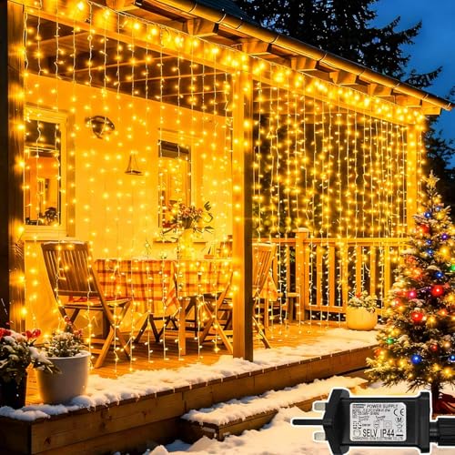 Lichtfam Curtain Lights 600 LED 6m x 3m, 8 Modes Plug in Christmas Lights with Timer, Connectable Led Curtain Light Outdoor Waterproof Hanging Fairy Light for Wall Ceiling Gazebo Window Wedding Xmas