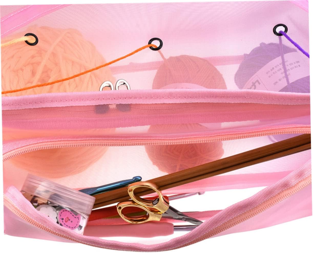 SHINEOFI Braiding Tool Storage Bag Mesh Yarn Holder Lightweight Portable Knitting Accessories Organizer with Handle Clear Nylon Mesh for Crochet and Yarn Storage 13.8X7.5X5.9In