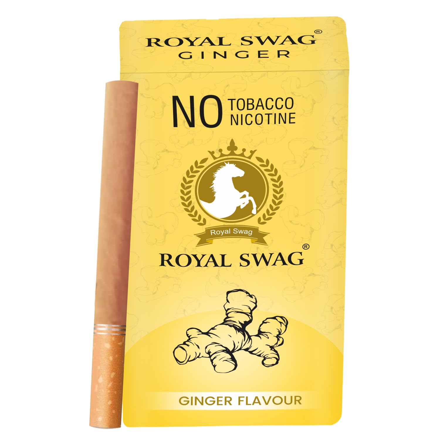 ROYAL SWAG Natural Herbal Cigarettes Ginger Flavour(10 Sticks) Ayurvedic Herbs Clove, Tulsi, and More Additives and Chemicals 100% Tobacco-Free and Nicotine-Free