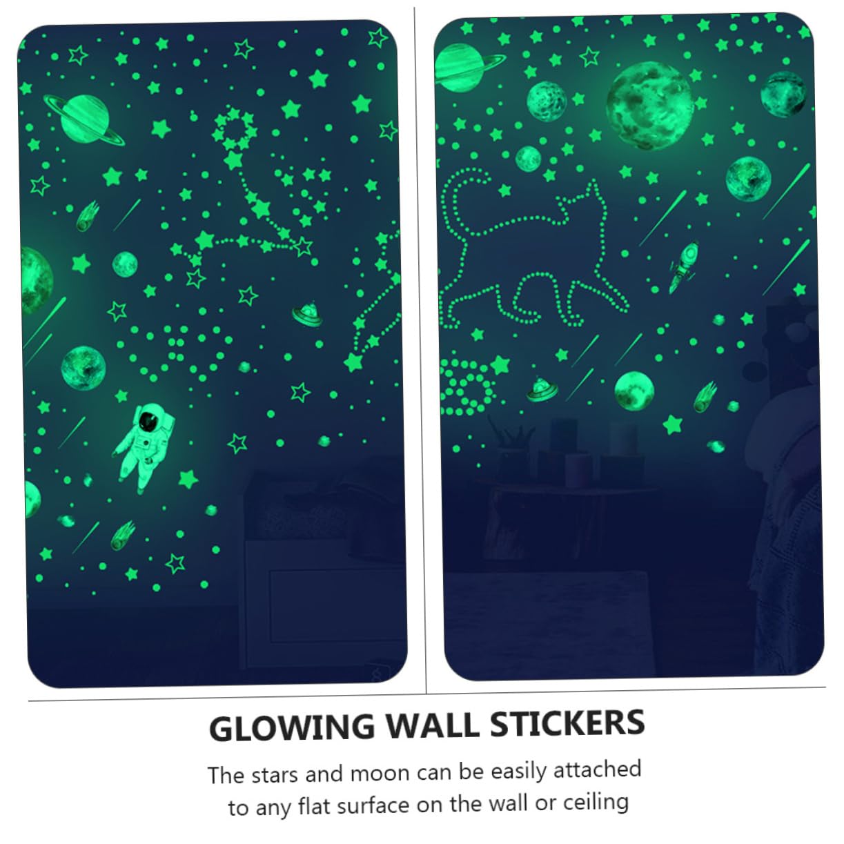 VICASKY 12hojas Pegatinas De Pared Para Decoración Infantil De Estrellas Luna y Para Habitaciones y Efecto