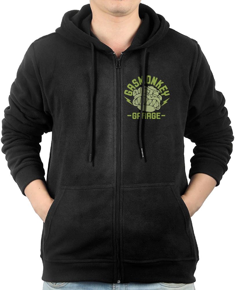 New Winter Monkey Garage Hoodie Sweatshirt Full Zipper Men Side Pockets Black