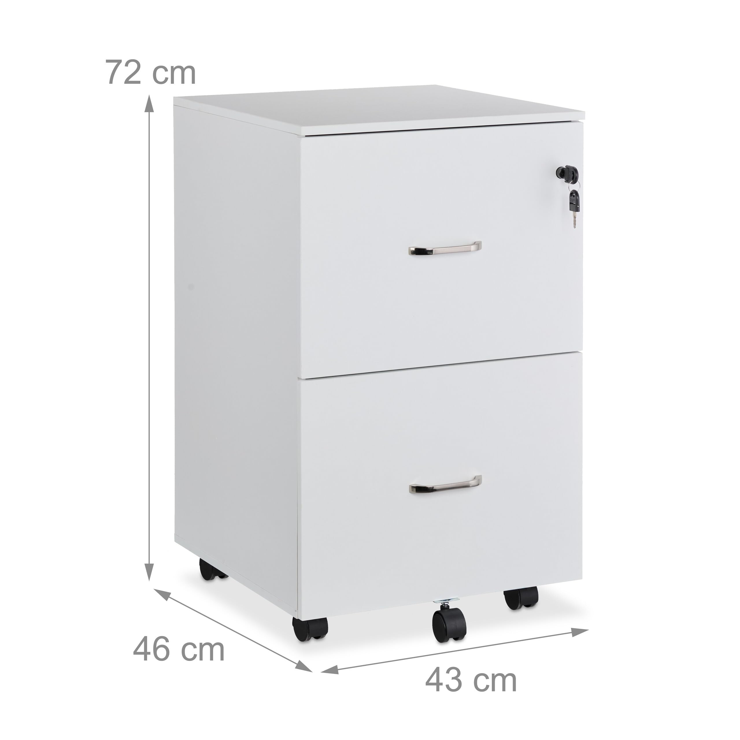 Relaxdays Caisson de Bureau 2 Tiroirs avec Clé Barres Dossiers Suspendus 72 x 43 x 46 cm Blanc