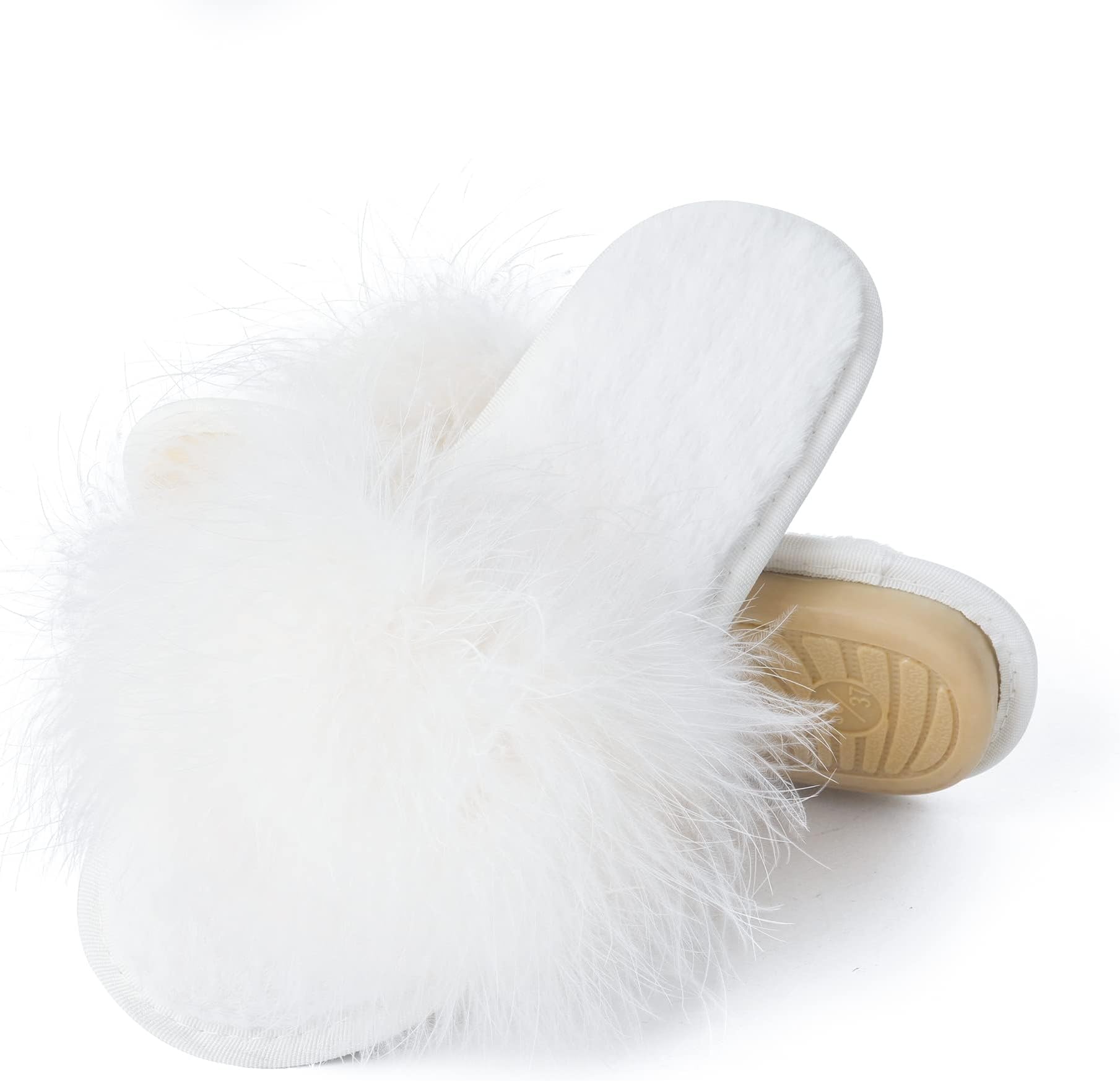 Women's Furry Slippers Open Toe Fuzzy Slippers Memory Foam Fluffy House Sandal