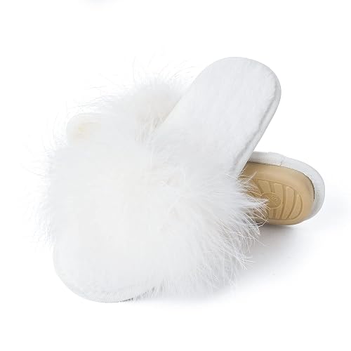 Fur Story Women's Furry Slippers Open Toe Fuzzy Slippers Memory