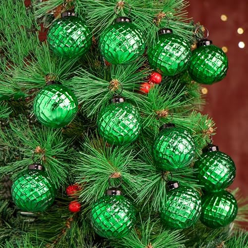 IndianShelf 12 Green Vintage Mercury Glass Christmas Ball Ornaments Set