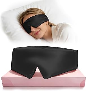 22Momme Silk Padded Sleep Eye Mask for Side Sleeper Men Women Black | 100% Pure Mulberry, face-hugging cover with adjustable band, for night & travel. Breathable, lightweight, soft, durable.