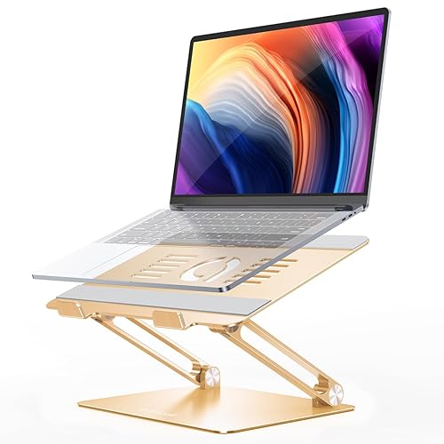 Lamicall Adjustable Laptop Stand, Portable Laptop Riser, Aluminum Laptop Stand for Desk Foldable, Ergonomic Computer Notebook Stand Holder for MacBook Air Pro, Dell XPS, HP (10-17.3'') -Gold