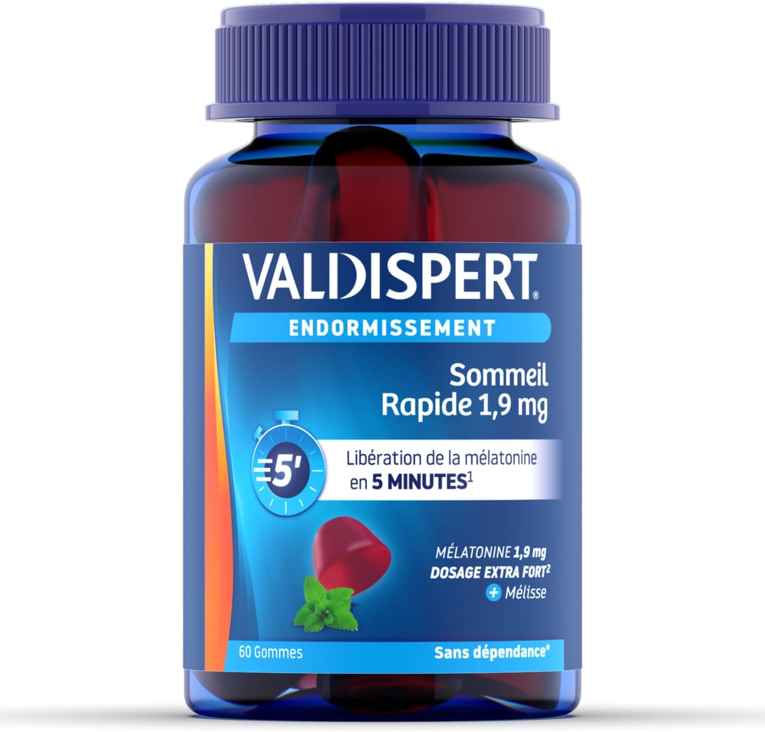 VALDISPERT – Sleep – Fast Sleep Gums 1.9 mg – Melatonin Dietary Supplement 1.9mg & Lemon Balm Extract – Release In 5 Min – Red Fruit Taste – Vegan Ingredients – 60 Gummies