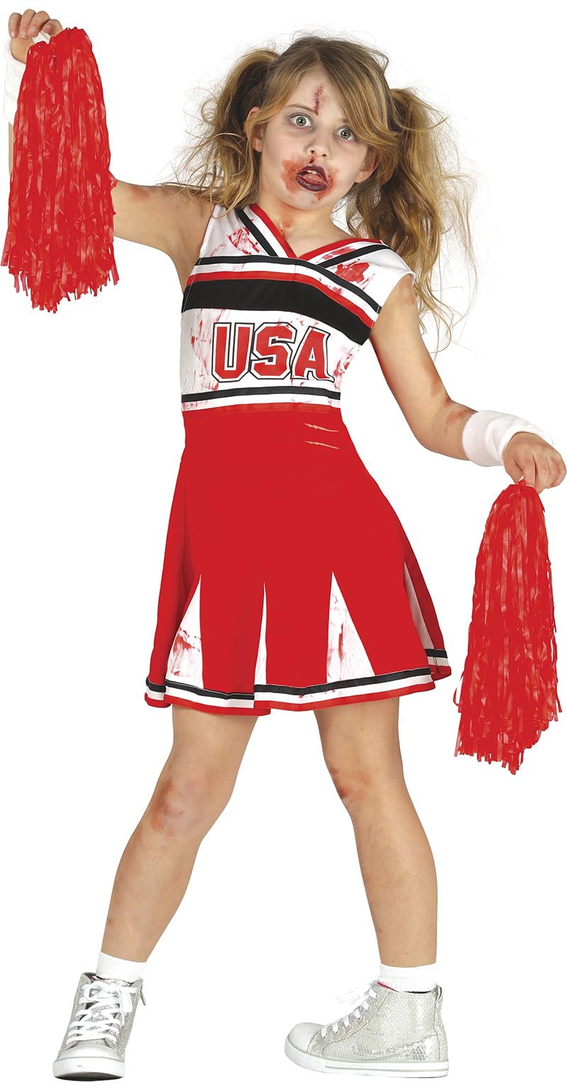 FIESTAS GUIRCA Go USA Disfraz de Animadora Zombi para Niña - Uniforme de Animadora de Secundaria Rojo y Blanco Sangriento - Disfraces de Halloween para niñas.
