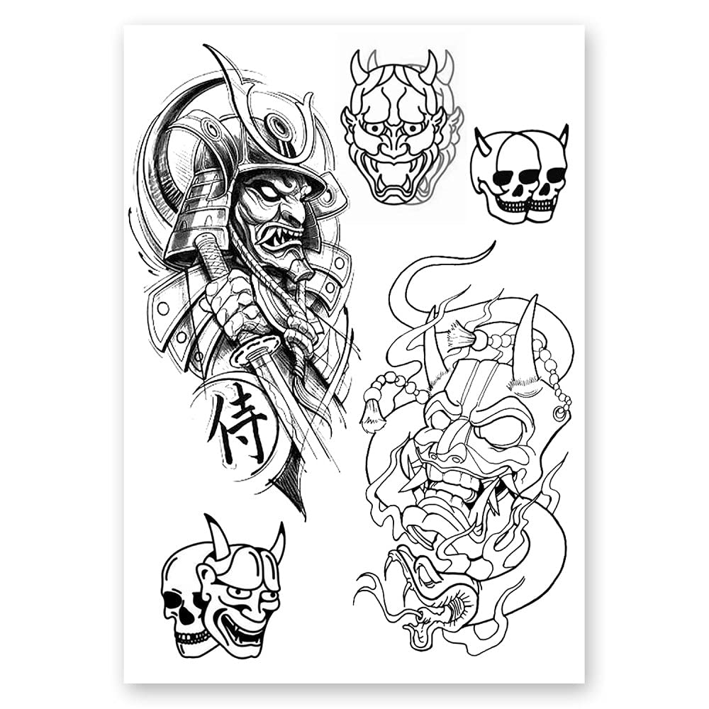 AWAKEN Tatuaggi Finti Temporanei Juice Tattoo Semi Permanente Adesivi Temporary Tattoo Impermeabile a base Vegetale dura 1-2 Settimane Pacco da 3 fogli Design Stile Giapponese Japan (Pacco 2)