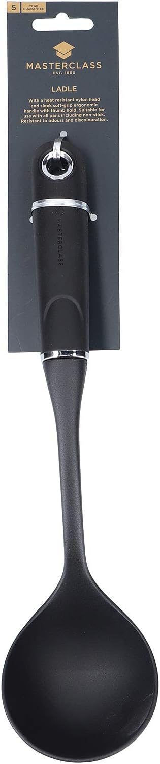 MasterClass Soup Ladle with Soft Grip Handle, Non Stick Safe Nylon, 34 cm