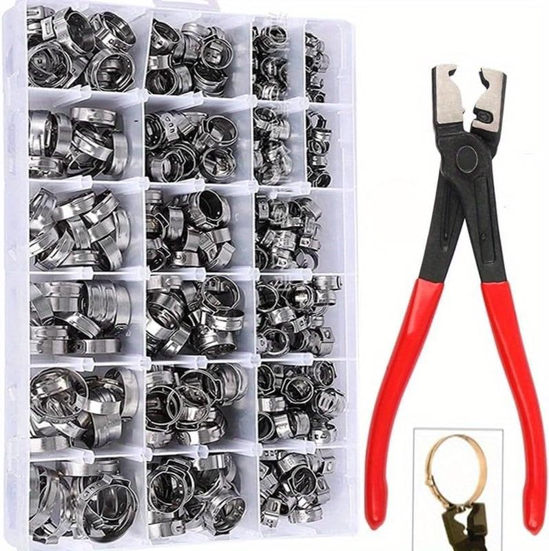 130/80/45pcs Stainless Steel Ear Stepless Clamp Worm Drive Fuel Water Hose Pipe Clamps Clips and 1PC Hose Clip Clamp Pliers (130PCS)