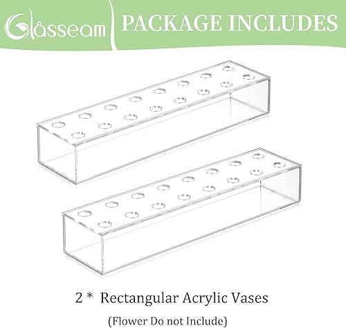 Miniatura 6 de Glasseam Jarrón de acrílico transparente, juego de 2 jarrones rectangulares largos para centros de mesa, jarrones decorativos rectangulares