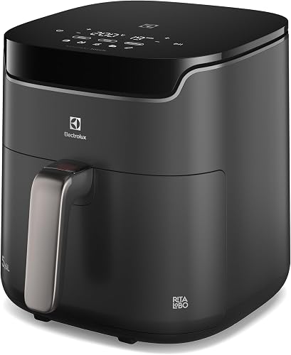 Electrolux Air fryer Fritadeira Elétrica sem oleo Rita Lobo 5,8L 9 receitas funções pré-definidas Painel Digital timer 60min desligamento automático cesto removível antiaderente 1400W EAF45 127v Cinza