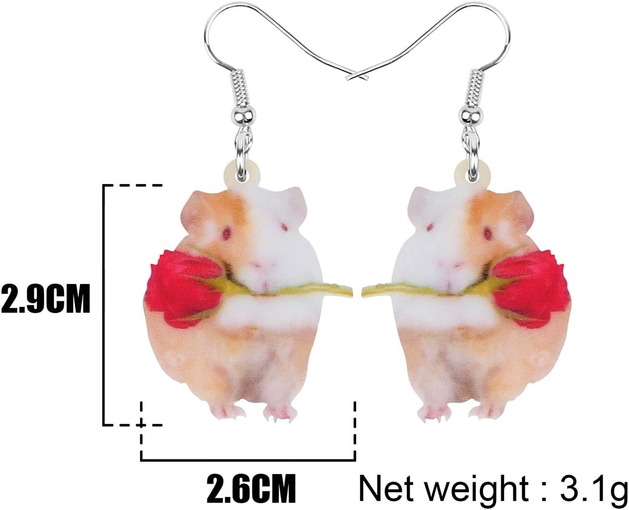 DOWAY Acrylic Red Rose Hamster Earrings Dangle Dorp Pet Gifts Dainty Accessories (Beige)