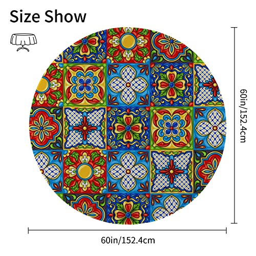 Vantaso Ethnic Folk Ornament Floral Round Tablecloth 60 Inch Polyester Table Cloth Linen, Machine Washable Table Cover For Kitchen Dining Coffee Circular Table #TOP1