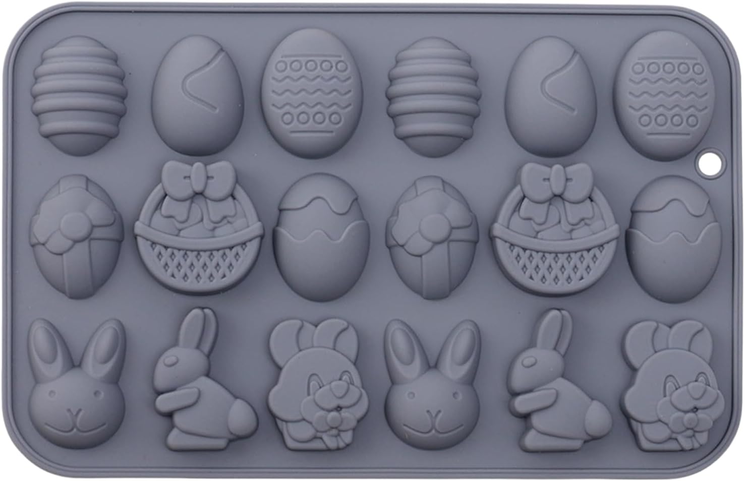 Easter Silicone Candy Molds 9 Shaped Egg Rabbit 18 Cavities Chocolate Mould for Gummy Candy Jello Cake Decoration Ice (Grey)