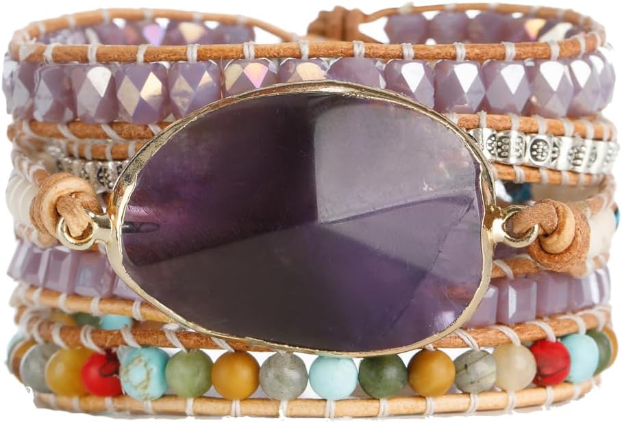 YGLINE Handmade Amethyst Boho Wrap Bracelets for Women-Healing Natural Stone Beads Crystal Bracelets for Women(Amethyst)
