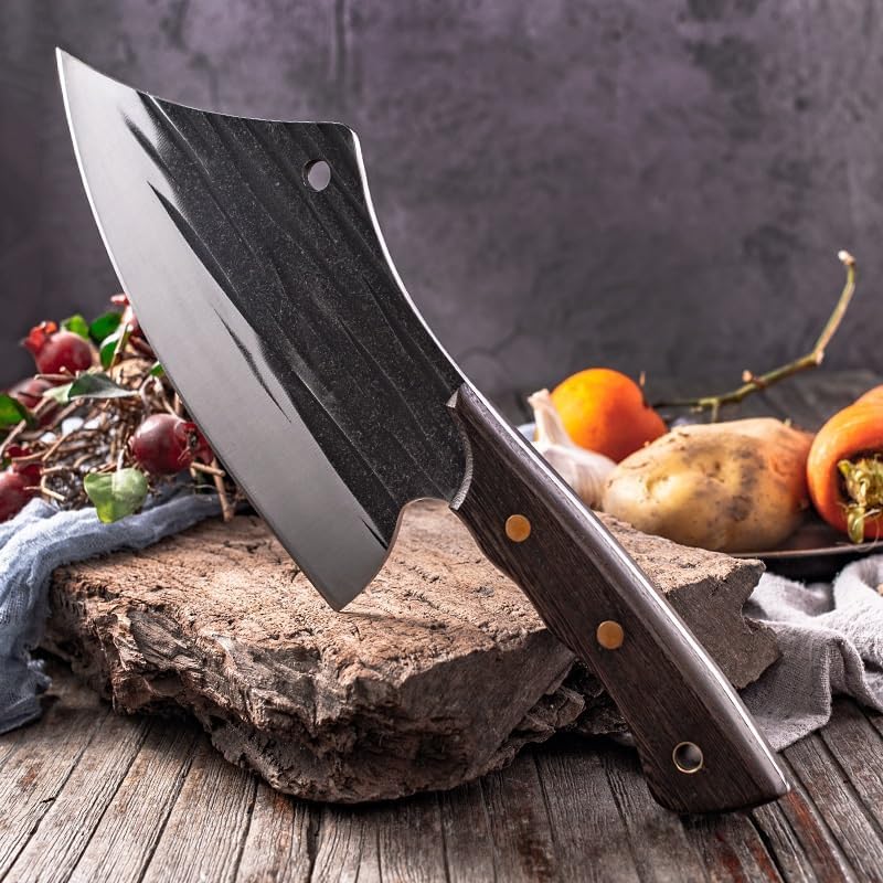 Meat Cleaver,Cleaver Knife 7.5inch Handmade Stainless Steel Kitchen Cut Chicken Duck Meat Chopper Filleting Knife Forged Patterned Outdoor Portable Axe Knives (Color : Without sheath)