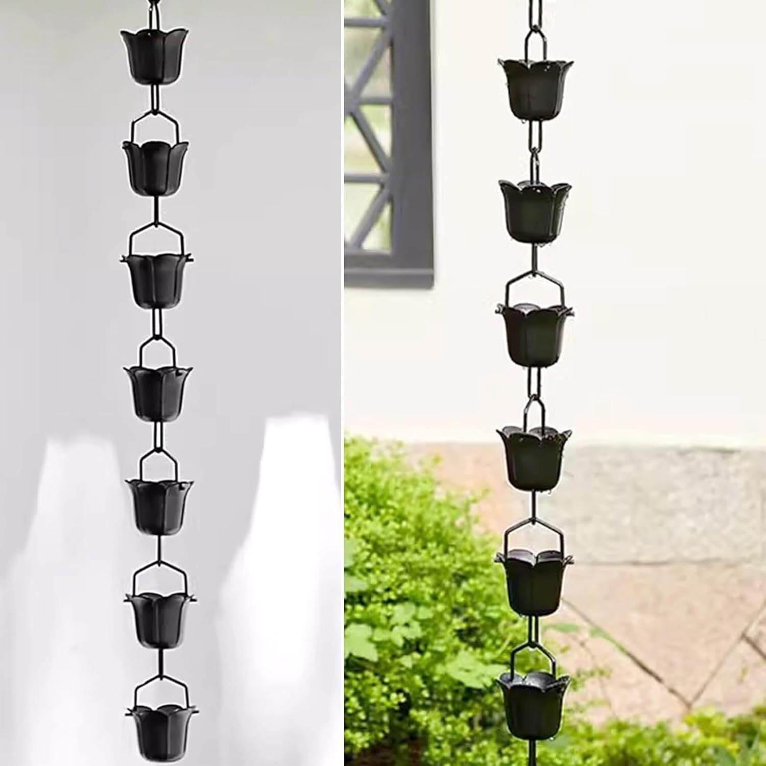 Chaînes de pluie pétales en aluminium 200cm pour drainage de gouttière et toit