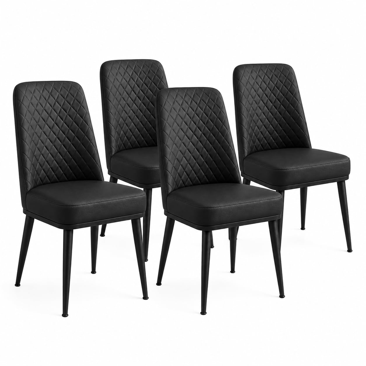 ASR INTERIORS Set of 4 Oxford Dining Chairs | Modern Black PU Leather Seating with Ergonomic Metal Legs | Upholstered Seat Kitchen Chair with Backrest | Perfect for Dining Room, Kitchen or Living Room