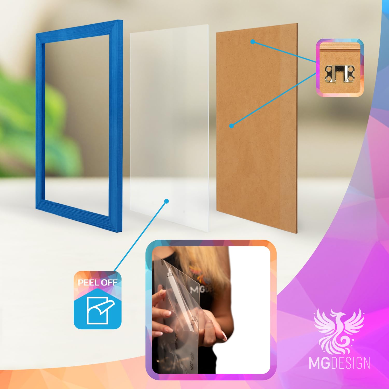 MG Design Marco para fotos 70 x 100 cm: marco para póster con marco Rojo de madera auténtica y cristal acrílico irrompible, vertical y horizontal, con un soporte para colgar en la pared.