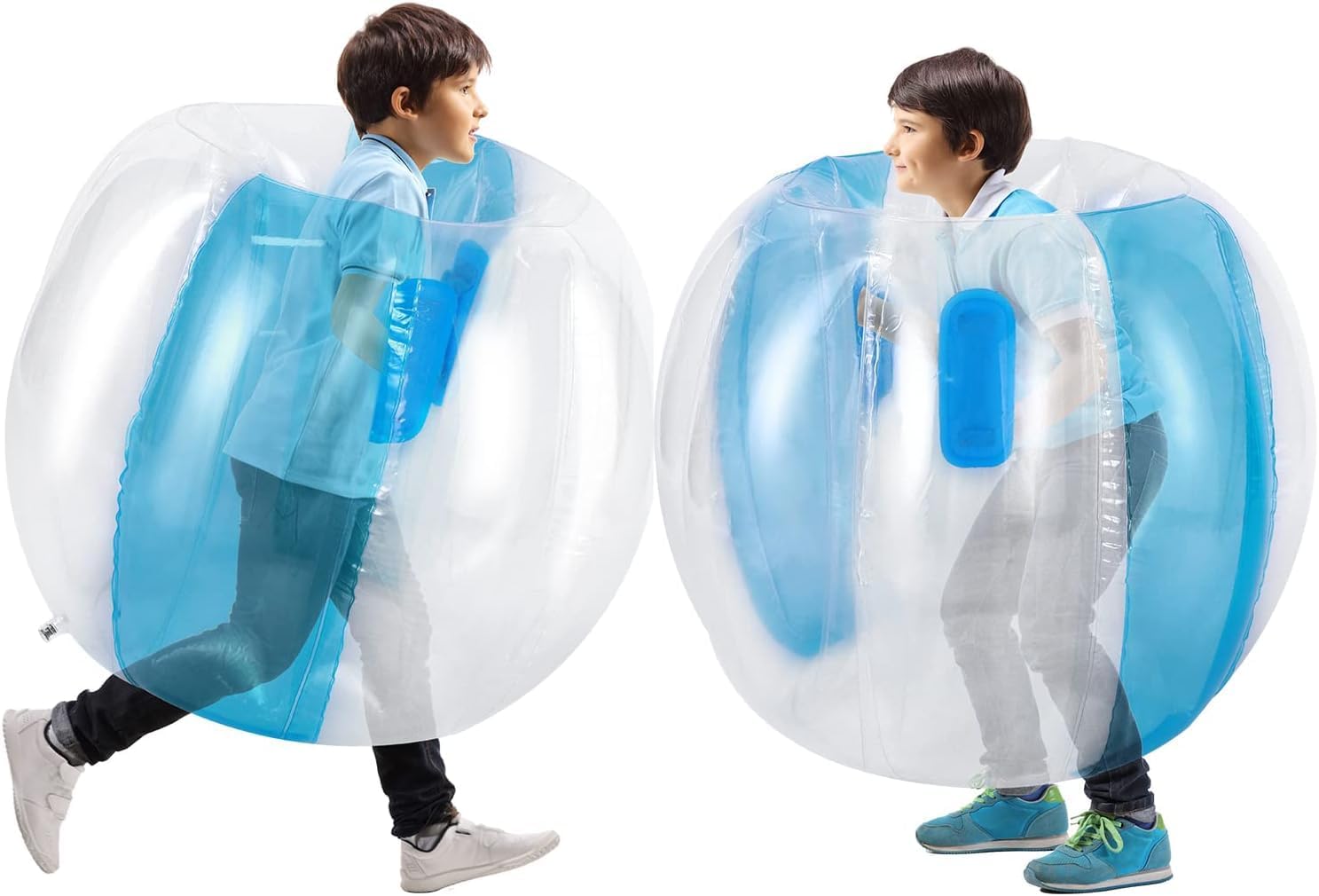 Theefun Bumper Balls 2 Pack 36inch Inflatable Sumo Ball Bopper Toys for Kids Outdoor Active Play Human Hamster Knocker Body Zorb Ball Body Bubble Soccer Ball, Blue + Blue