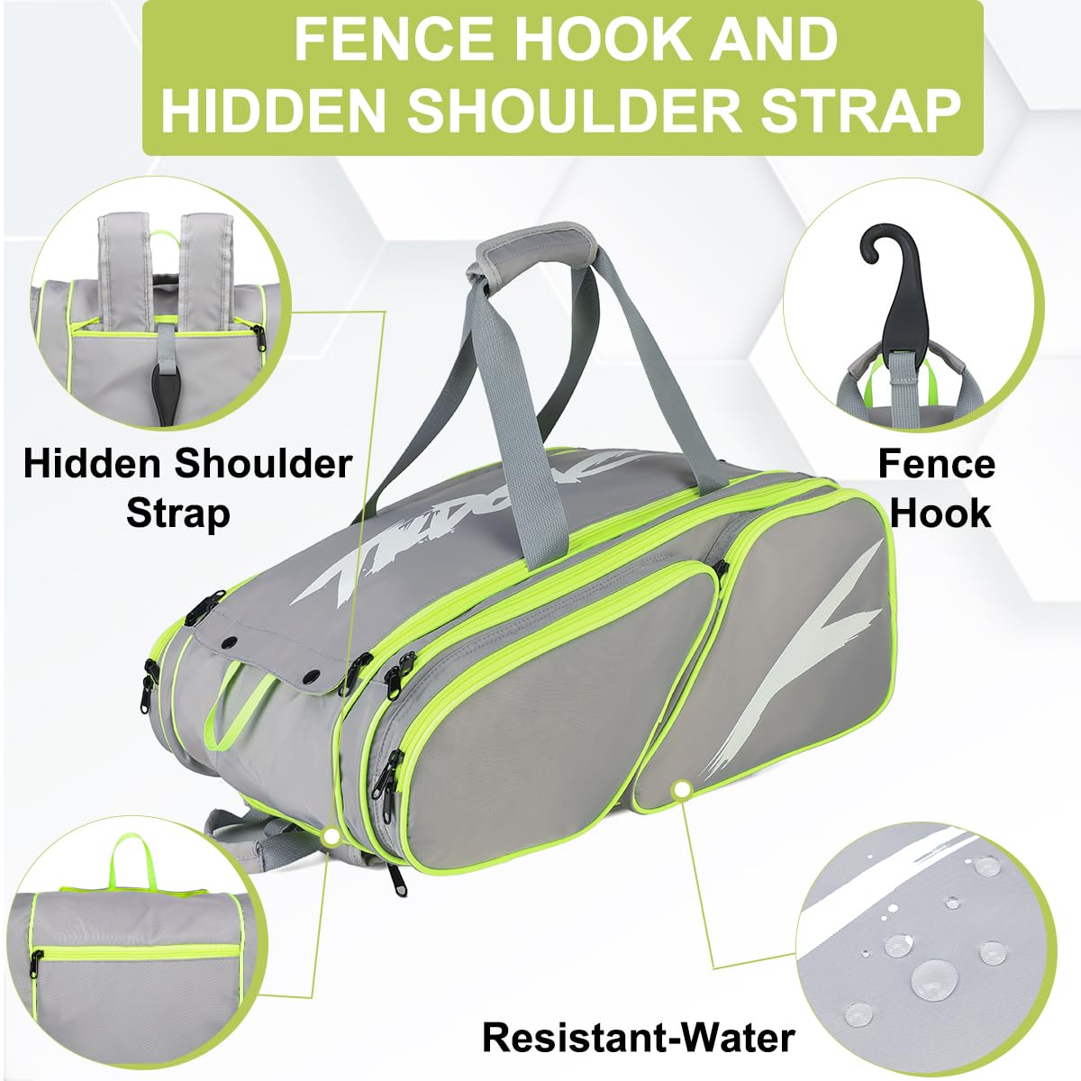 TILDOSAC Padel Racket Tasche Tennis Rucksack für Padel Tennis Pickleball Paddles, Padel Racket Protector Rucksack, Große Sport Pickleball Tasche mit Zaun Haken, Schuhfach, Extrataschen