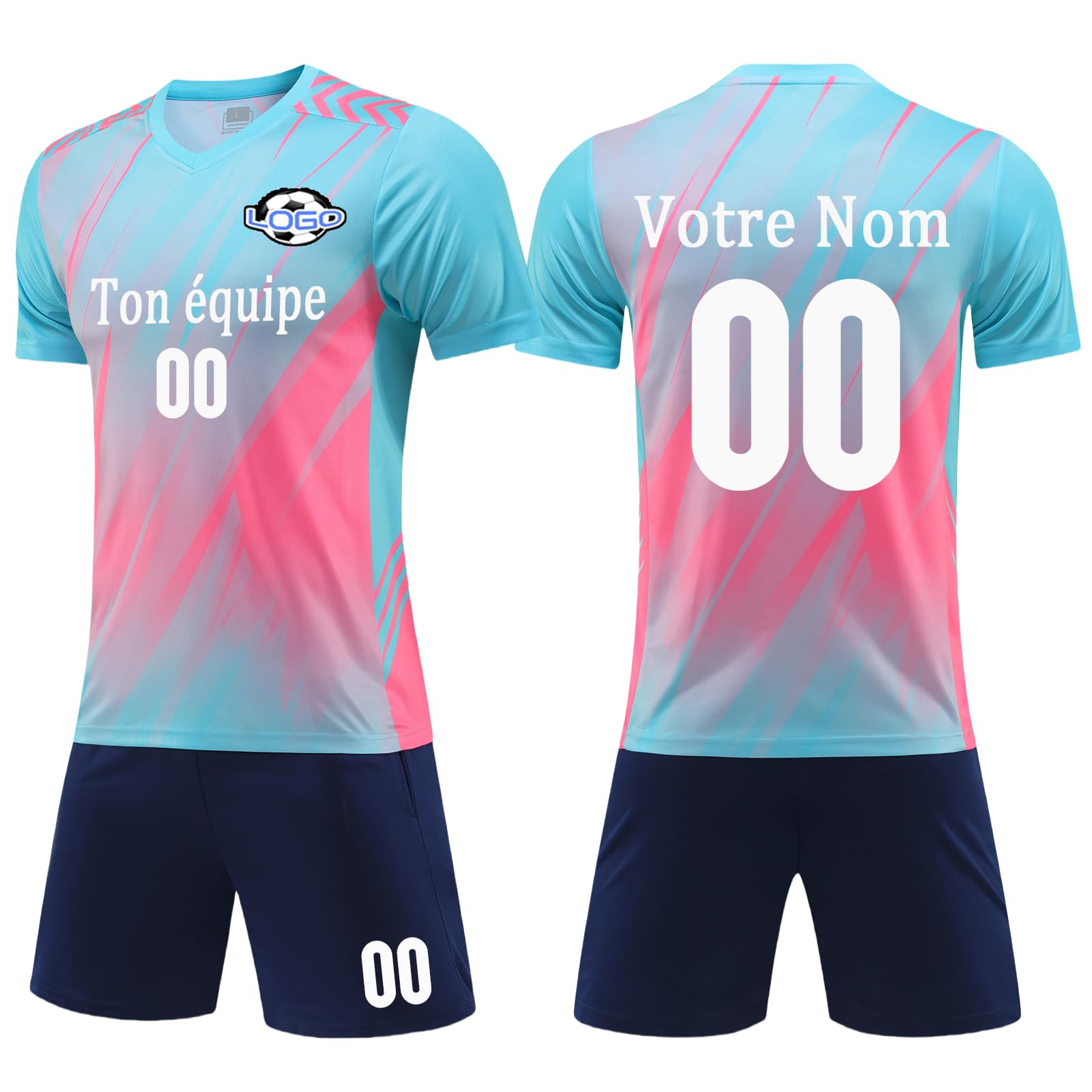Maillot + Short de Foot Enfant Personnalisé avec Prénom et Numéro T-Shirts Shorts Ensemble 2 Pièces Maillot de Foot pour Adultes et Enfants