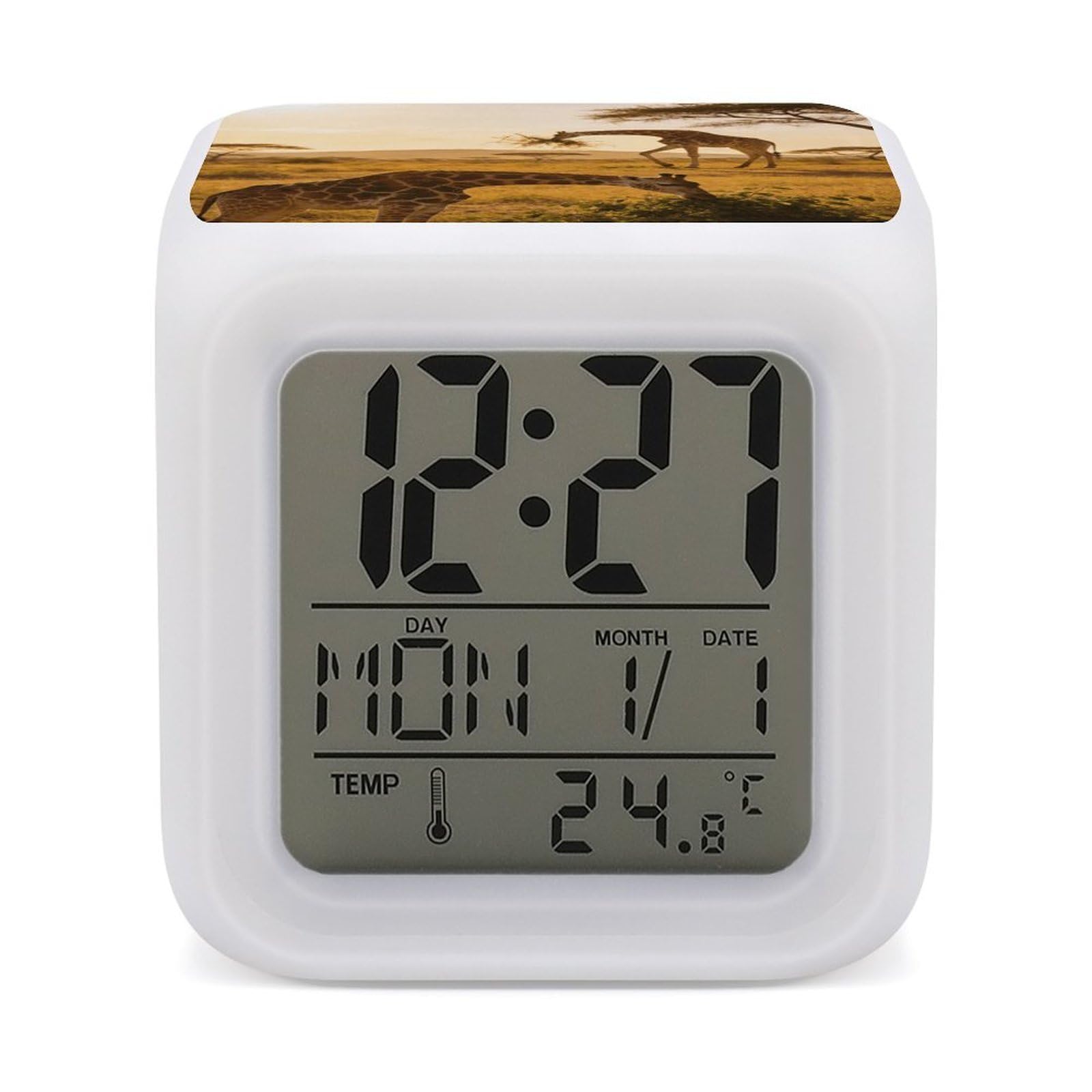 LZQPOEAS African Giraffes Alarm Clock with 7 Color Changing Nightlight for Bedroom Calendar Temperature Display Wake Up Digital Clock Small Desk Clocks for Heavy Sleepers Adults