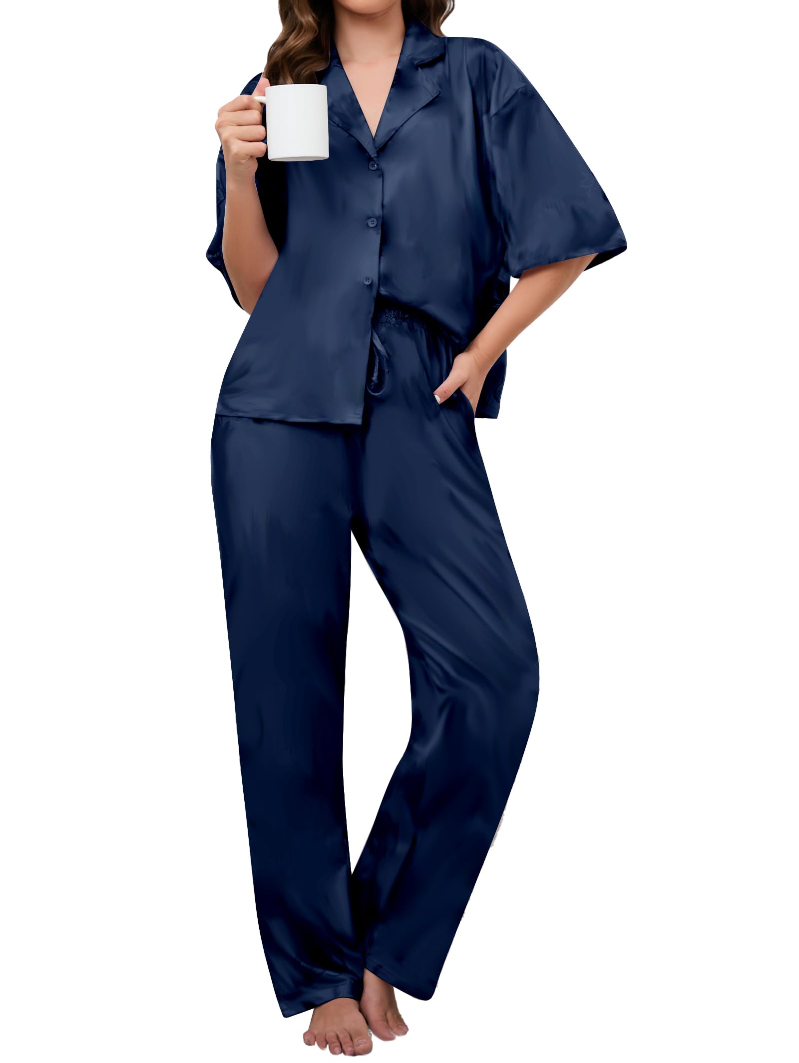 Pigiama Donna Samring A Maniche Corte - Set Top E Short In Viscosa Morbida, Nero, Taglia M, Per Casa, Loungewear, Dormire