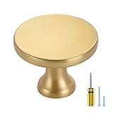 Ravinte 15 Pack Solid Metal Knobs Dresser Drawer Gold Cabinet Hardware Round Cabinet Door Knobs Kitchen Brushed Brass Drawer Pulls with Screwdriver