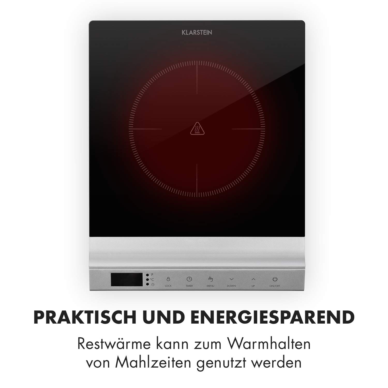 Klarstein MisterCook Kochplatte Infrarot-Kochfeld, Leistungs- und Temperaturstufen, Timer, Touchbedinung, Überhitzungs- und Überspannungsschutz, 1 Kochzone, 2000 Watt, silber