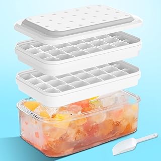 SHYijia Silicone Ice Cube Tray with Lid and Bin for Freezer, 56 Nugget Ice Tray with Cover, Container, Scoop, Stackable Fl...
