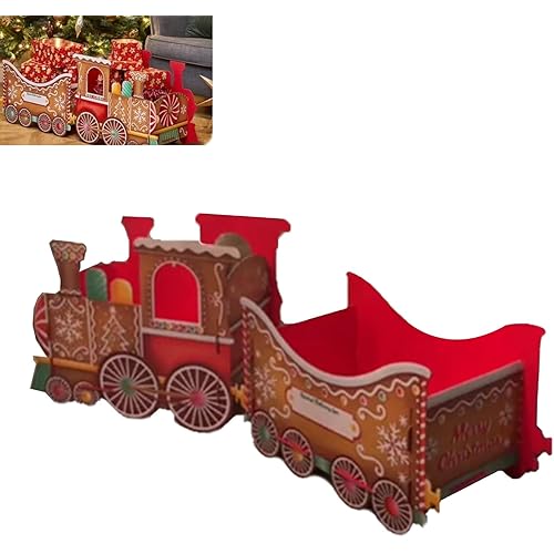 Unyub Christmas Presents Trains, Santa's Gift Train, Deliver Holiday Cheer in Style, Whimsical Gingerbread-Style for Hold Presents Candy, Holiday Party Centerpieces Gift Boxes, Family Decor(B)