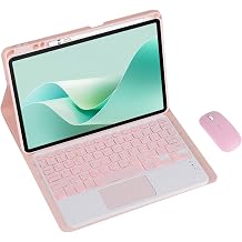 Magnetic Detachable Wireless Keyboard with Built in Pen Holder Leather Cover for Huawei MatePad SE 2024 11-inch Tablet Keyboard Case Pink,Touch Pad and Mouse