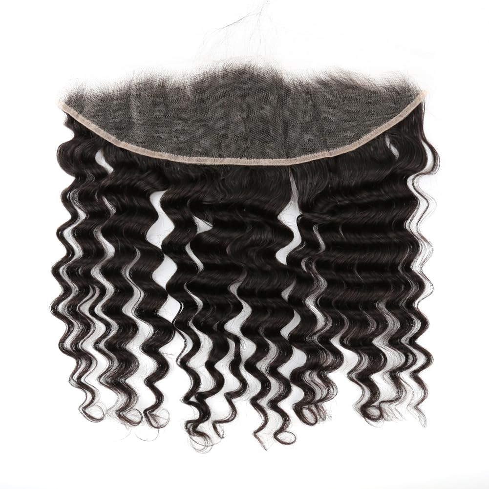 Bella Hair 13x4 Real HD Swiss Lace Frontal Human Hair Loose Deep Wave - Full Cuticle Aligned Remy Virgin Hair, Pre-plucked Natural Hairline with Baby Hair (18 inch)