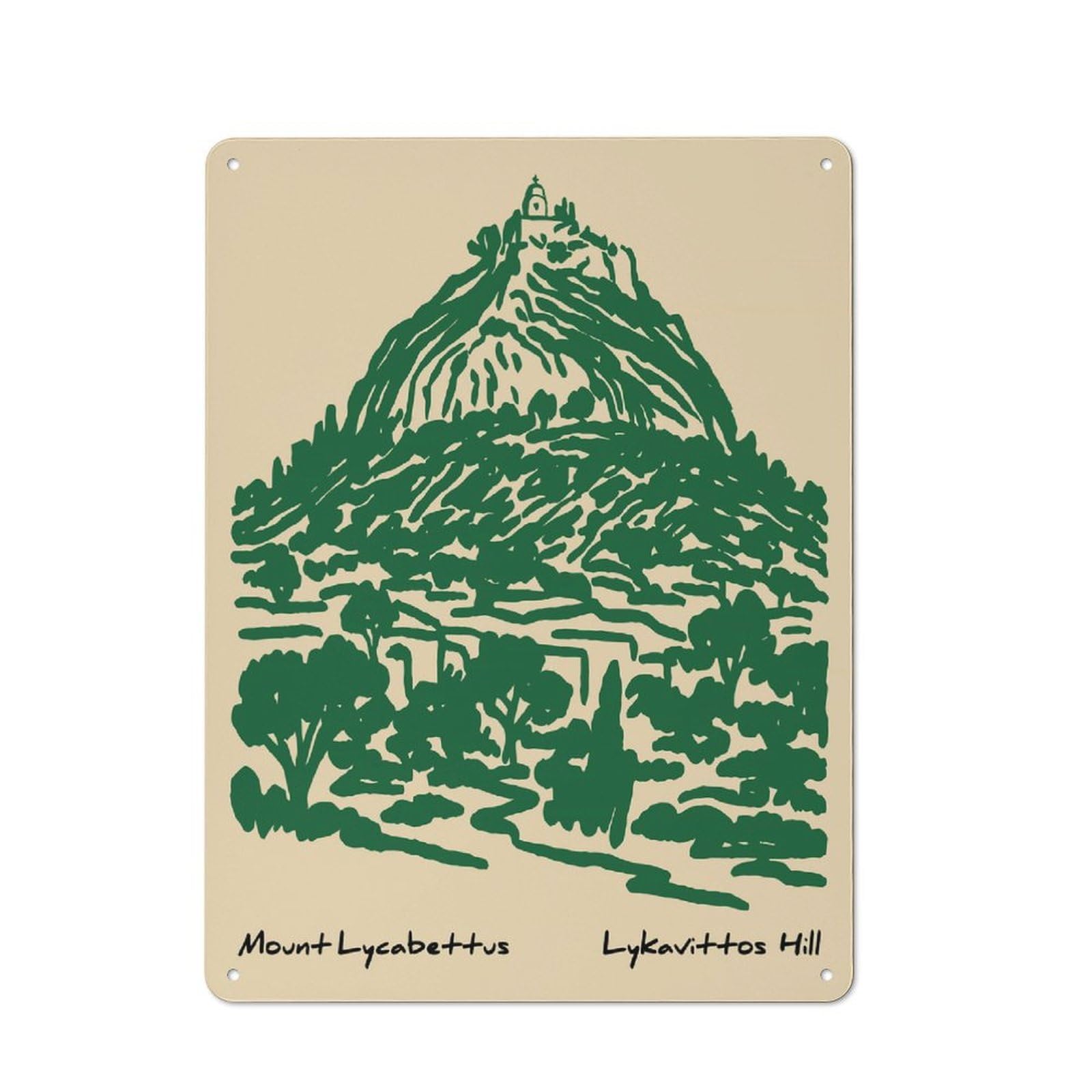 Junmoney Style-23 Mount Lycabettus Sketch Retro Metal Wall Decor 40X30cm, Retro Metal Sign For Garage, Hobby Room, Office Or Man Cave