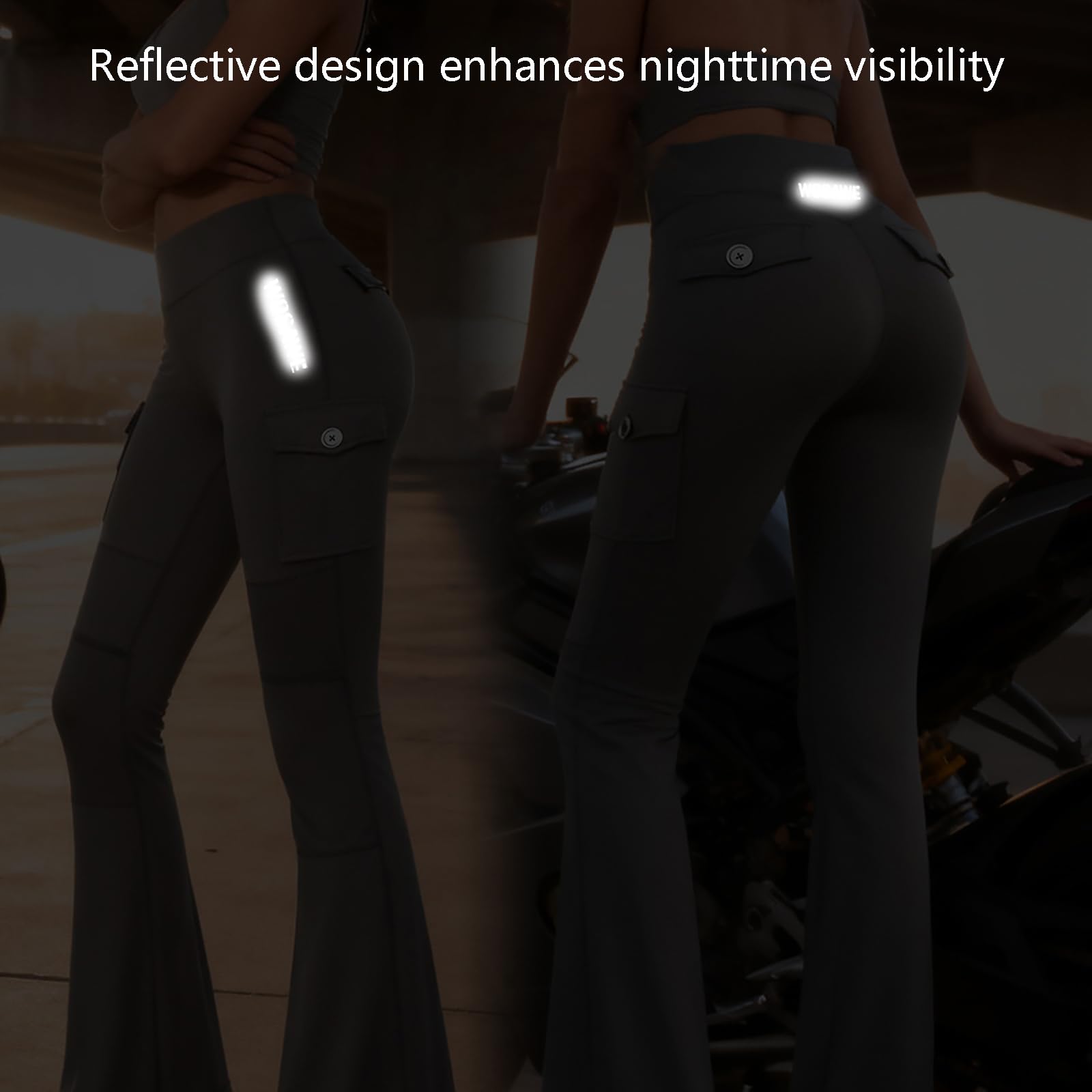 Kobiety Motocykl Leggings z wymiennymi podkładkami kolannymi, wysokiej talii brzucha kontrola spodnie rowerowe z kieszeniami ładunkowe, Slim Fit Stretch, do dojazdu pracy Casual Wear