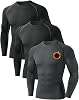 3 Pack Men's Thermal Long Sleeve Top Fleece Lined Thermal Underwear Quick Dry Compression Base Layer for Football Running,Moisture Wicking Breathable Muscle Support
