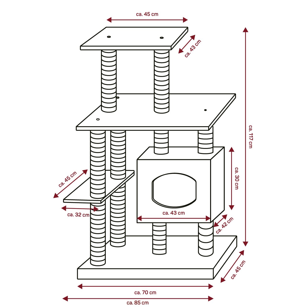 CanadianCat Company | Outdoor Kratzbaum Parker - Kletterbaum mit Kunstrasen | 85 x 45 x 117 cm | wetterfest für Balkon & Terrasse