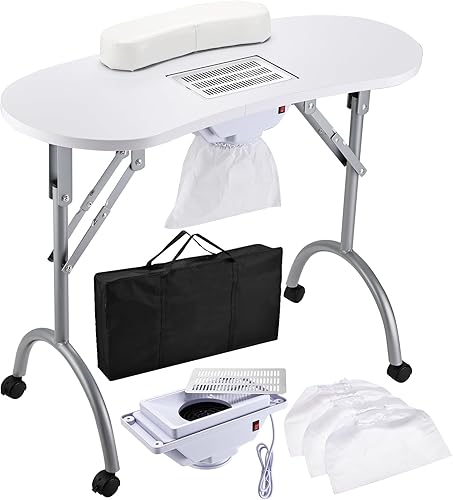 Miniatura 9 de Mesa de manicura con colector de polvo de uñas, mesa portátil para uñas, escritorio rodante para uñas, estación de uñas para técnico de uñas, mesa