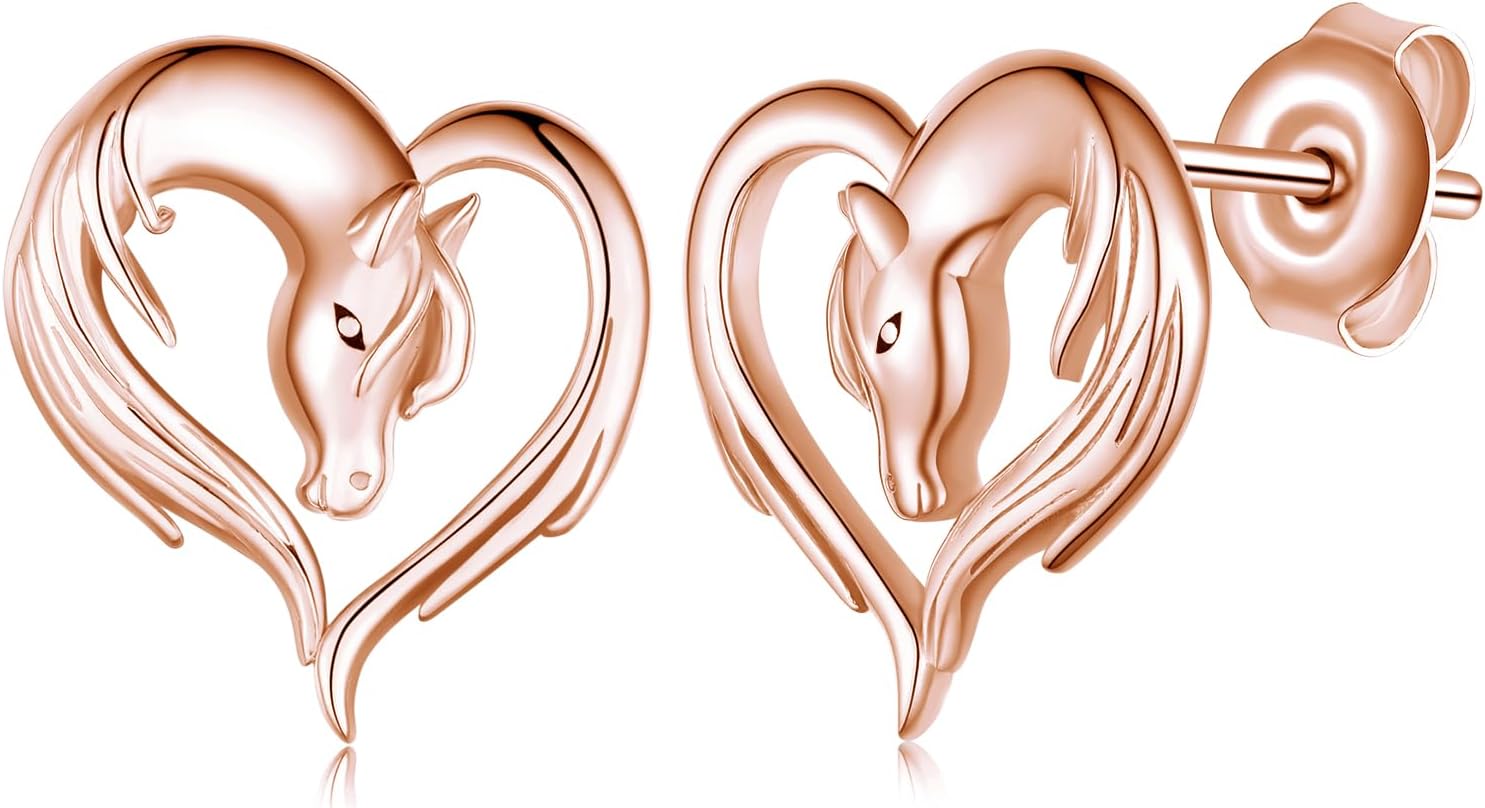 Horse Earrings 925 Sterling Silver Heart Horse Studs Horse Jewelry Women Girls Horse Lovers Gift