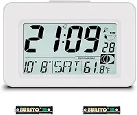 Despertador atômico prático – Relógio digital operado por bateria de 15 cm com segundos, autoconfiguração, sincronização automática, horário de verão, fusos horários selecionáveis, relógio portátil de