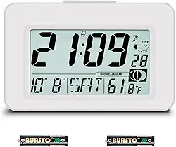 Despertador atômico prático – Relógio digital operado por bateria de 15 cm com segundos, autoconfiguração, sincronização automática, horário de verão, fusos horários selecionáveis, relógio portátil de