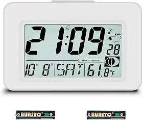 Despertador atômico prático – Relógio digital operado por bateria de 15 cm com segundos, autoconfiguração, sincronização automática, horário de verão, fusos horários selecionáveis, relógio portátil de