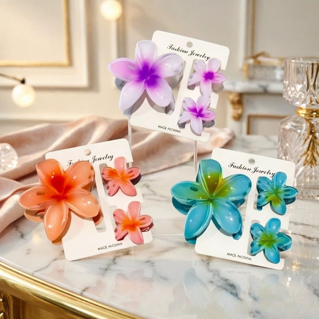 3 Pack Non-Slip Flower Claw Clip for Women Girls Kids Lightweight Smooth Plastic Hair Clip for Daily (Violet)